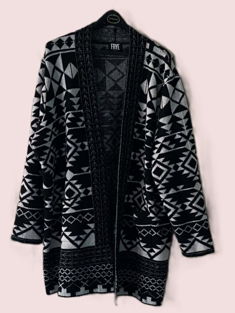 Frye Black White Southwestern Open Cardigan XL
